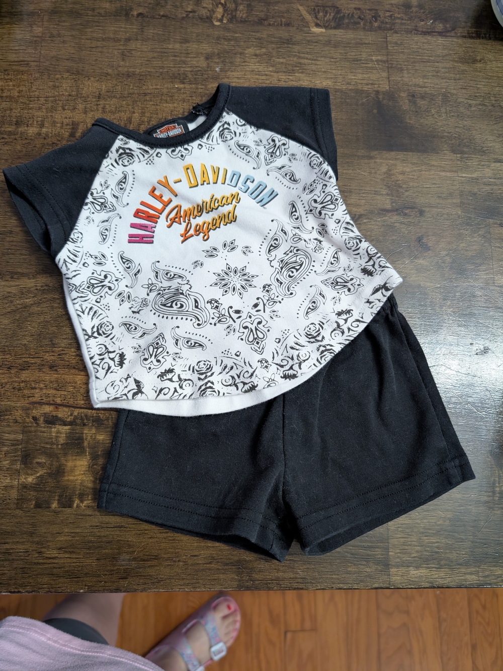 Harley-Davidson Kids Black & White Graphic Raglan Top